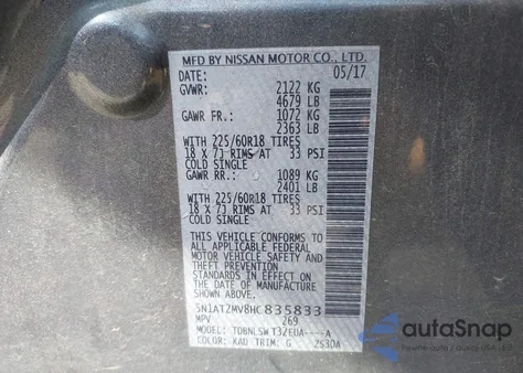 2017 Nissan Rogue Sl from USA, damaged, VIN 5N1AT2MV8HC835833